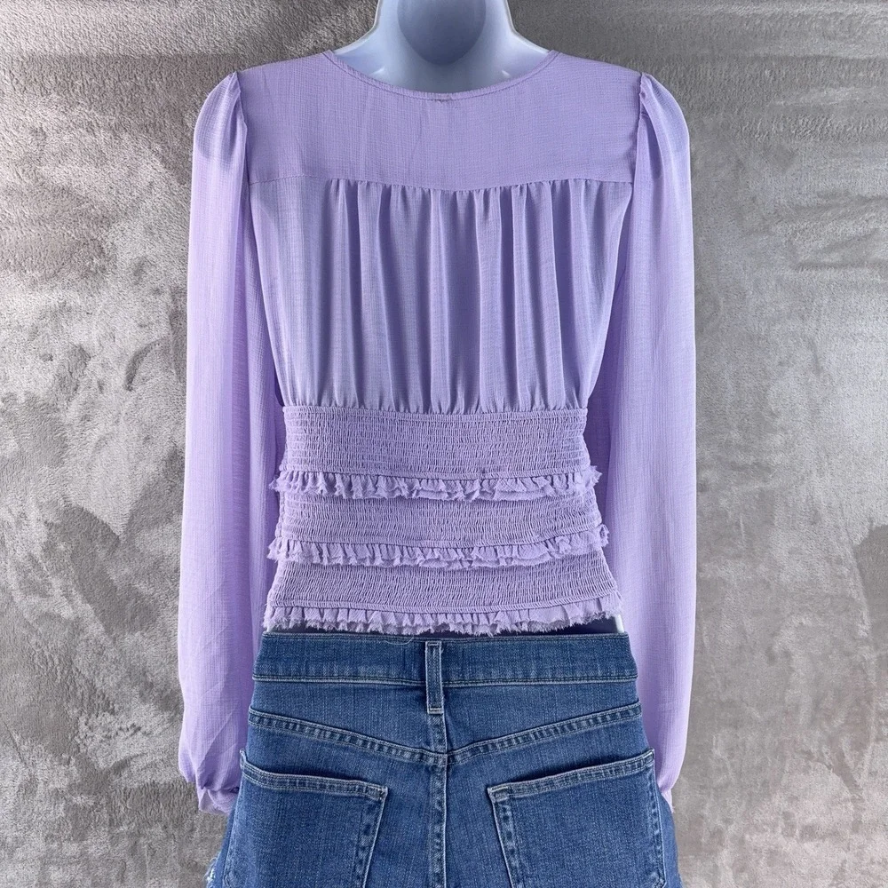 Free People Smocked Long Sleeve Top Womens Size XS Purple Peasant Boho‎ Sheer